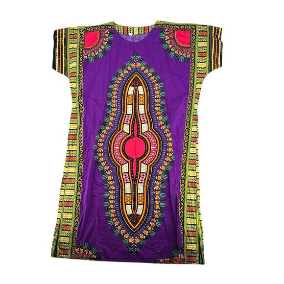 Purple Dashiki Maxi Dress Traditional African Tunic Vibrant Print Cotton NWT - Picture 2 of 8